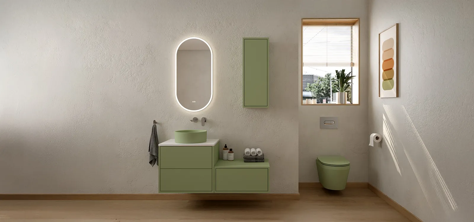 Completed bathroom — basin design